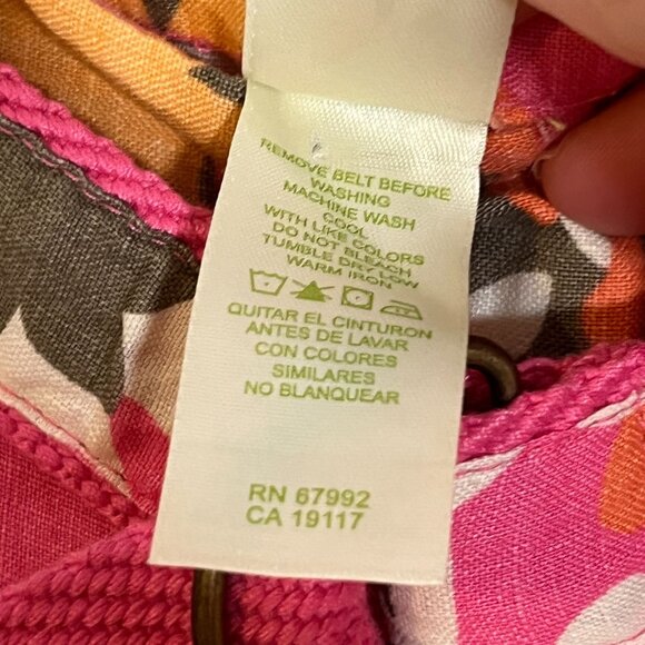 Sigrid Olsen Cropped Belted Wide Leg Linen Pants Pink Orange Floral Size 8 - Picture 6 of 10